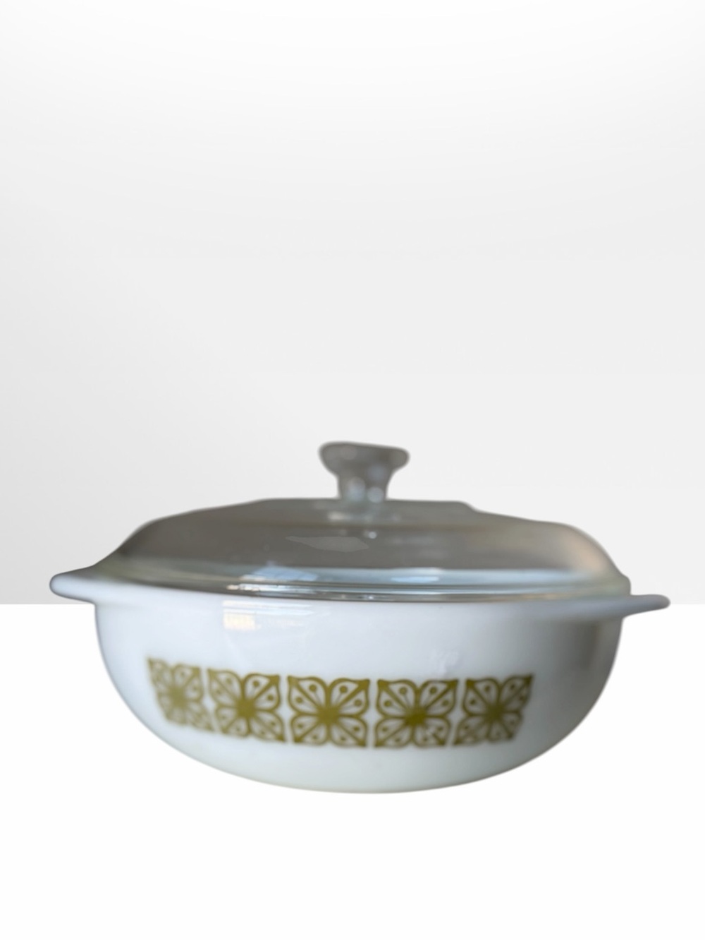 Vintage Pyrex 024 Verde Casserole Dish 2 Qt Round Green Square Flower W Lid VTG